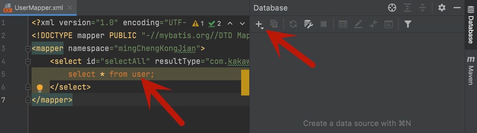 SQL映射文件有警告