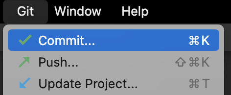 在顶部菜单栏中,"Commit..."